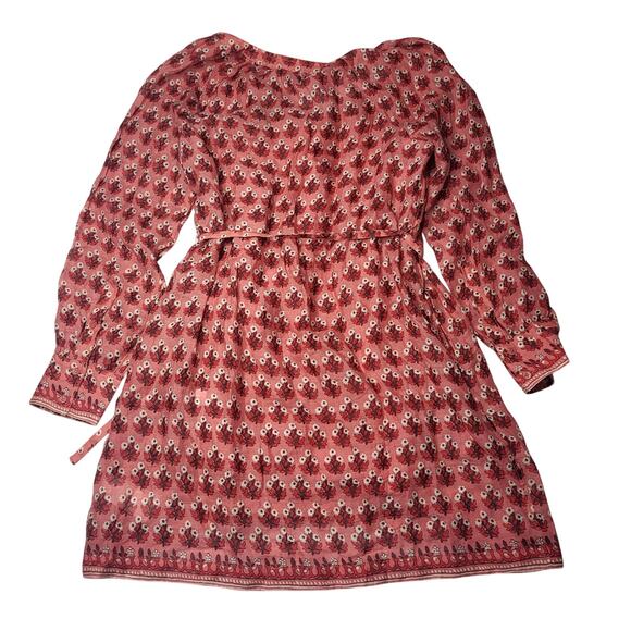 J Crew Cabana Mini Dress Block Print Ramie Coral Pink Floral Long Sleeve Medium - Picture 4 of 10